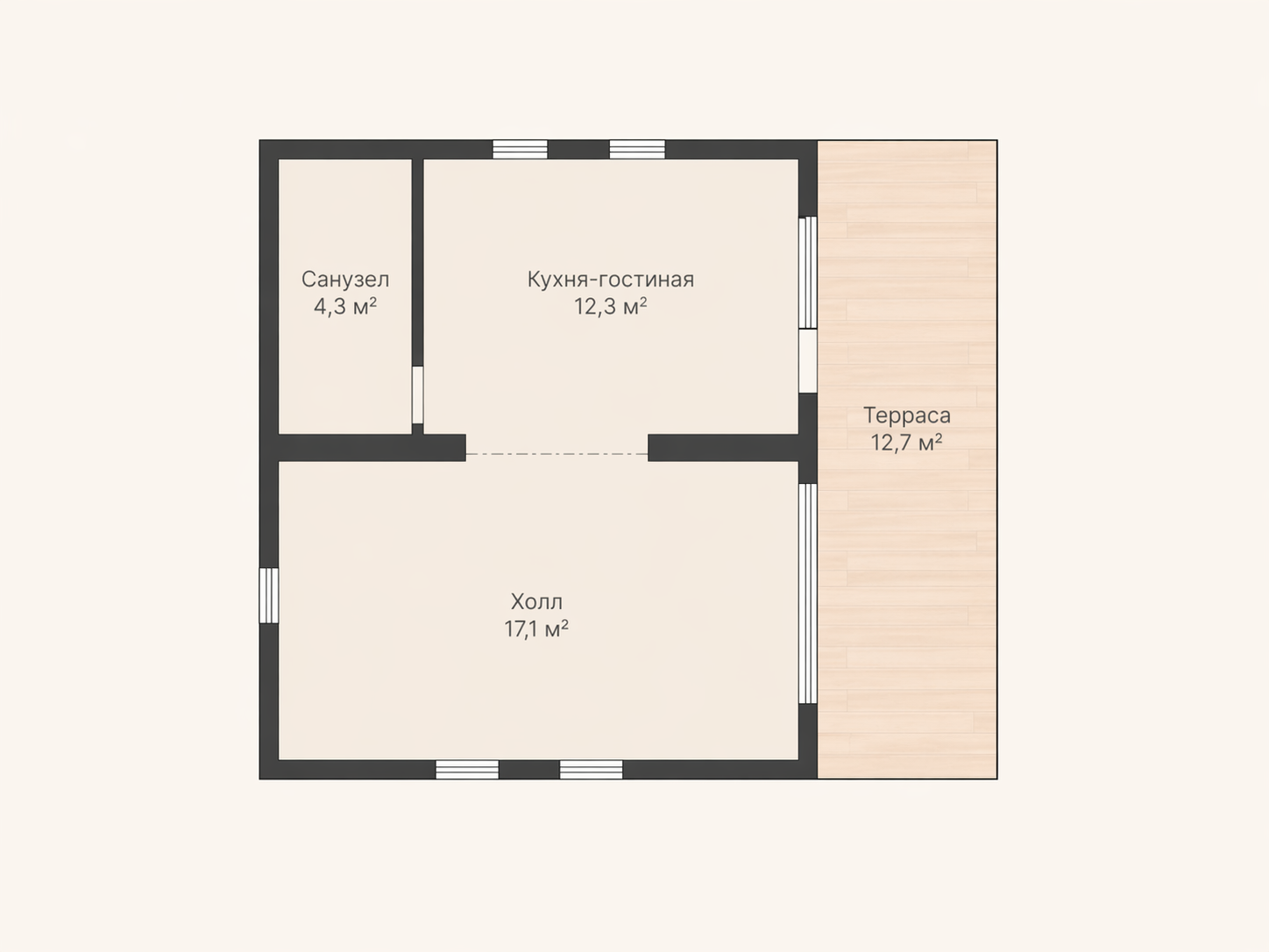 Планировка модульного дома 55,90 м²: базовая схема