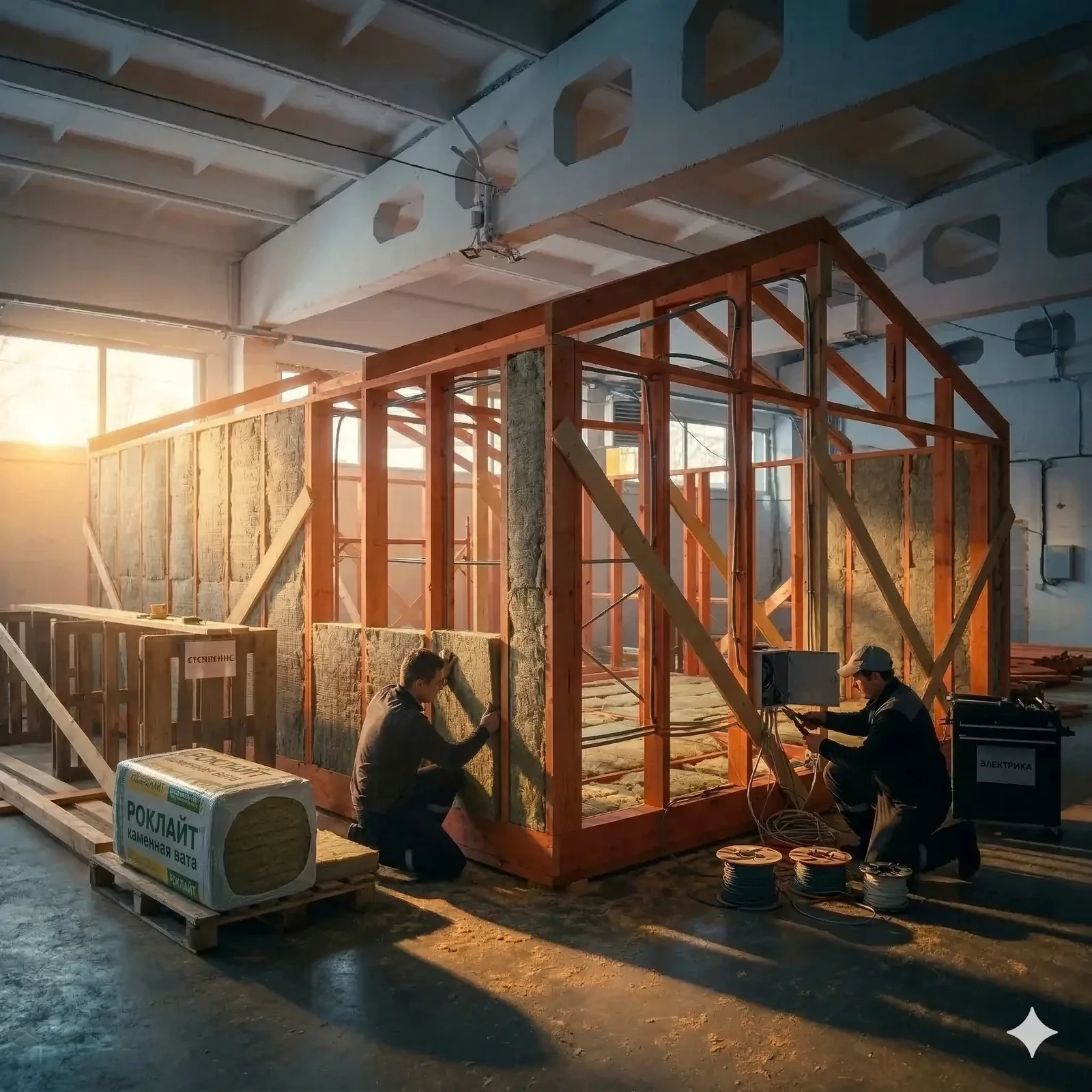 Цех производства: каркас и утепление модульного дома в Бийске
