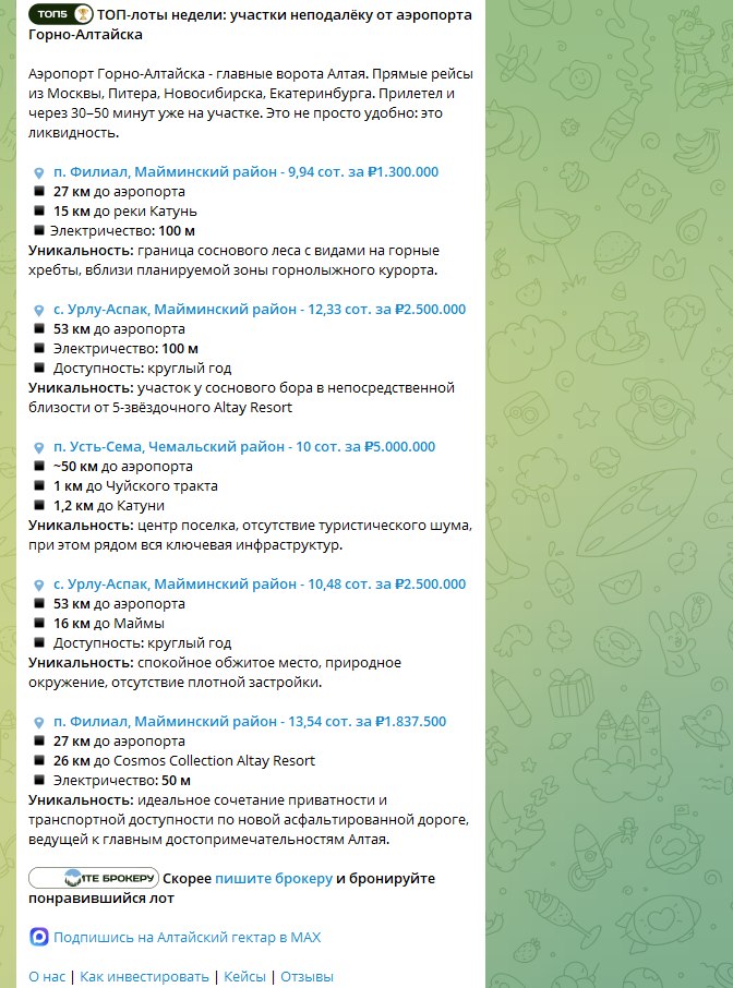 ТОП-лоты у аэропорта — Telegram
